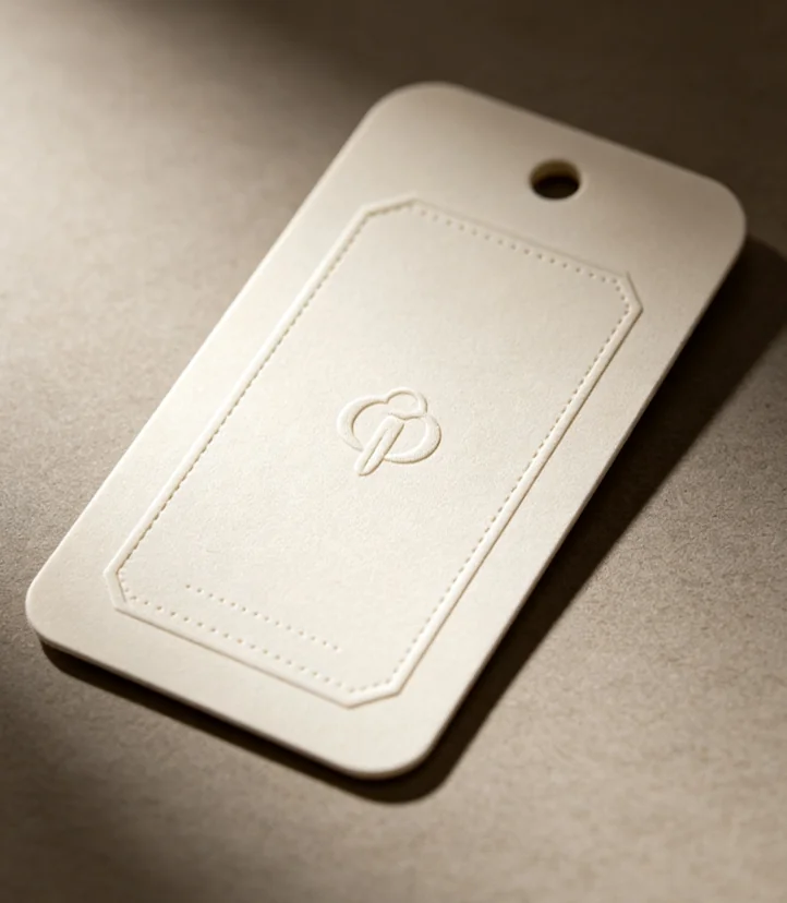 Embossing cream hangtag floral border raised pattern Zhengyang Printing Dongguan