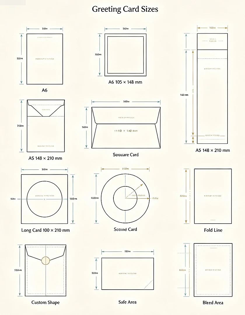Greeting card size specification chart paper card Zhengyang Printing Dongguan