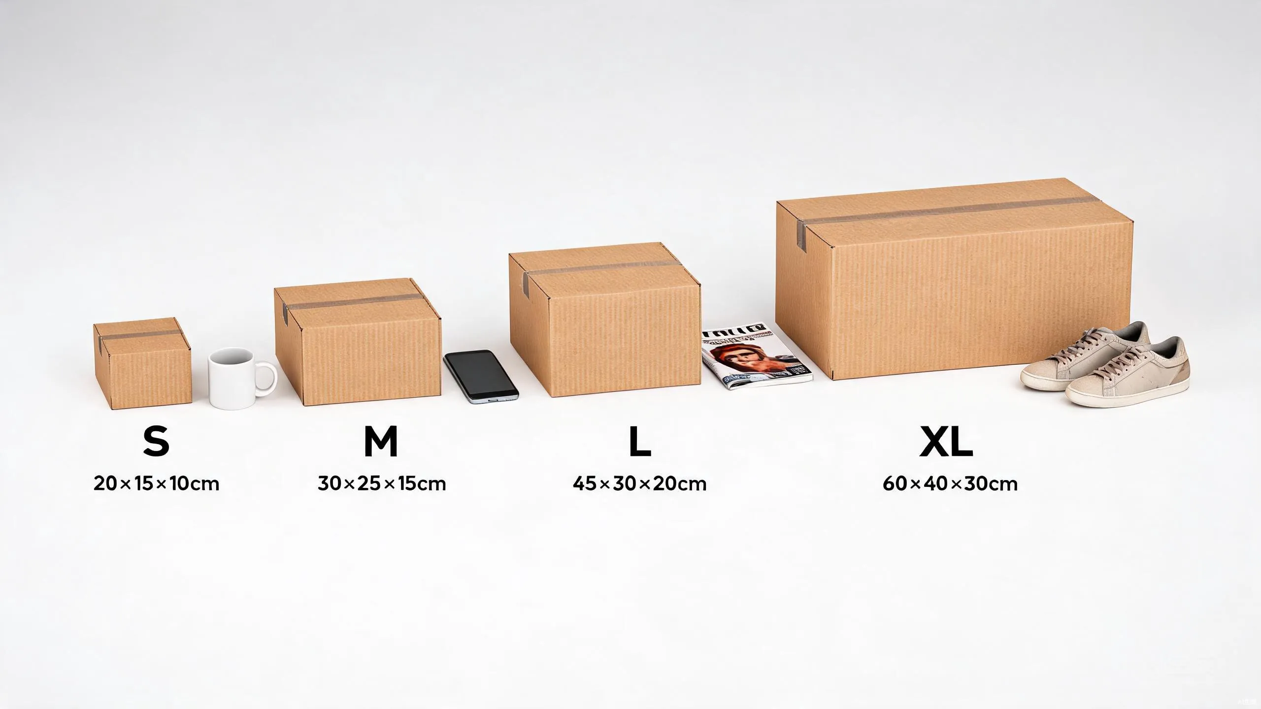 Packaging size chart S M L XL everyday item reference - Zhengyang Printing Dongguan Guangdong China